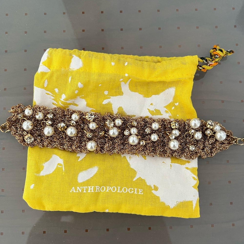 ANTHROPOLOGIE BRACELET GOLD PEARL CRYSTALS $139